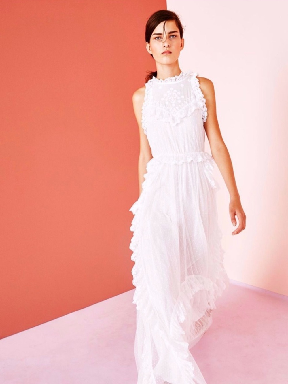 Ulla Johnson “Florence” Ivory Lace Ruffle Maxi Dress